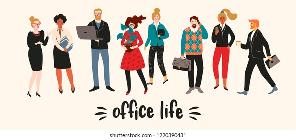 Vectior illustration of office people. Office workers, businessmen, managers. Design elements