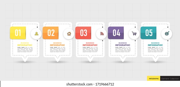 Vectior Infographics design template, Business concept with 5 options, can be used for workflow layout, diagram, annual report, web design.Creative banner, label vector.