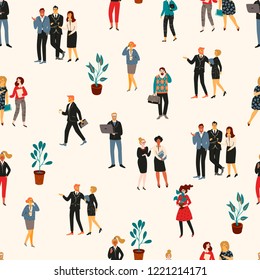 Vectior seamless pattern with office people. Office workers, businessmen, managers. Design elements