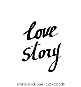 Vectir Love story handwriting monogram calligraphy on white background. Isolated text illustration element. Black and white engraved ink art.