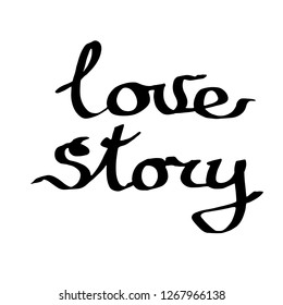 Vectir Love story handwriting monogram calligraphy on white background. Isolated text illustration element. Black and white engraved ink art.