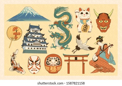 Vectir Set Of Japan Traditional Elements Ilustrations Isolated