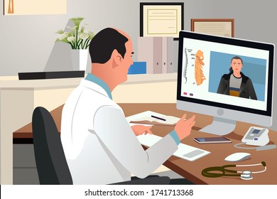 A vecto illustration of Doctor Talking With Patient Using Telehealth Online Meeting 