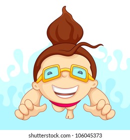 vecto illustration of girl in swimming pool