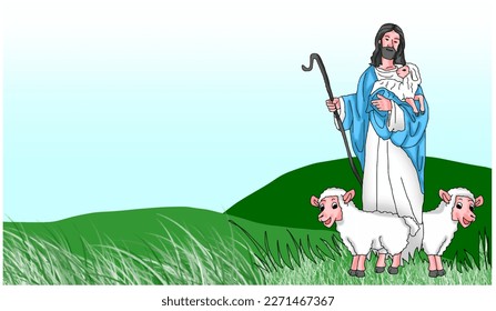 Vecto de Jesús sostiene una oveja