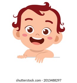 Vectoe cartoon illustration of cute baby is looking happy. Individually on a white background.