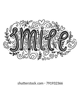Vectoe hand lettering smile.