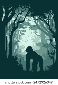 vectoe rainforest jungle illustration with gorilla