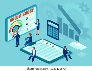 Vectoir of analysts evaluating credit history of prospective applicants for financial loan. Credit rating, risk control concept.