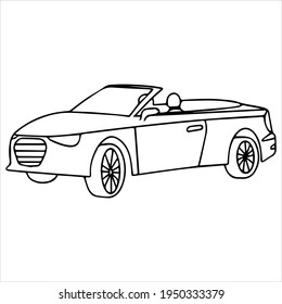 Vecton pattern with car for coloring isolated on white background. Doodle car.