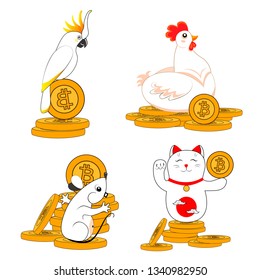 Vectonic illustration set of animals with bitcoint coins