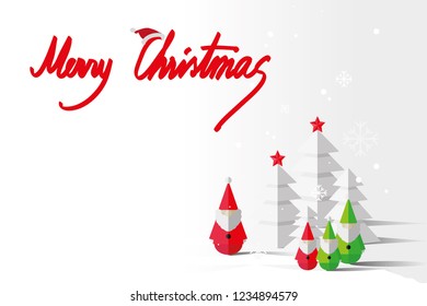 vectop paper art white christmas tree and santa claus