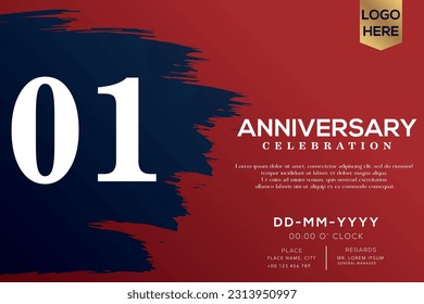 Vector 01 years anniversary with blue brush isolated on red background vector design