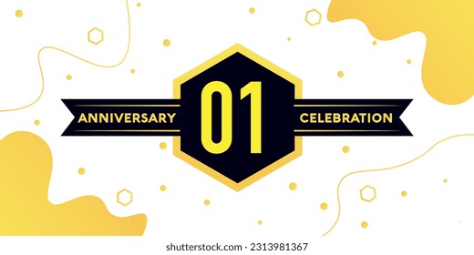 Vector 01 years anniversary logo vector design with yellow geometric shape with black on white background