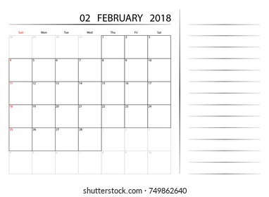 Cute Monthly Printable Planner Template February Stock Vector (Royalty ...