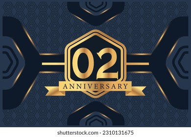 Vector 02 year anniversary celebration logo vector design with black elegant color on blue background