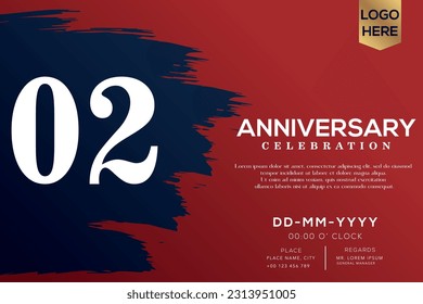 Vector 02 years anniversary with blue brush isolated on red background vector design