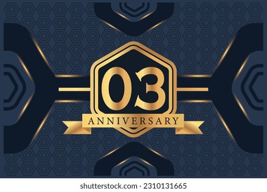 Vector 03 year anniversary celebration logo vector design with black elegant color on blue background