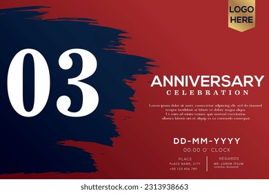 Vector 03 years anniversary with blue brush isolated on red background vector design
