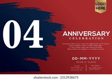 Vector 04 años aniversario con cepillo azul aislado en el diseño de vectores de fondo rojo
