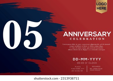 Vector 05 years anniversary with blue brush isolated on red background vector design
