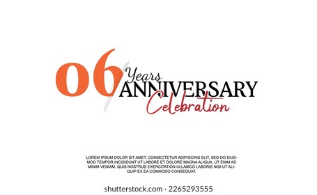 Vector 06 years anniversary logotype number with red and black color for celebration event isolated illustration design. 