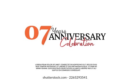 Vector 07 years anniversary logotype number with red and black color for celebration event isolated illustration design. 