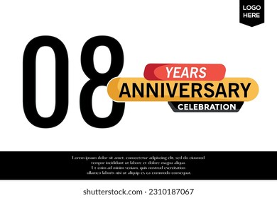 Vector 08 anniversary celebration logotype black yellow colored isolated on white background