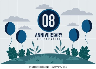 Vector 08 years anniversary invitation card. anniversary celebration modern design illustration template.	
