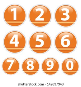 Vector. 0-9 numbers set isolated on orange background.