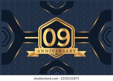 Vector 09 year anniversary celebration logo vector design with black elegant color on blue background
