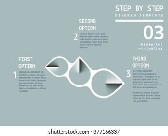 Vector 1 - 2 - 3 progress/process stages and steps. Serious corporate blueprint color scheme. Circle-based shapes.