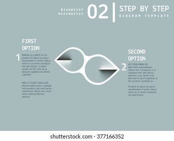 Vector 1 - 2 progress/process stages and steps. Serious corporate blueprint color scheme. Circle-based shapes.