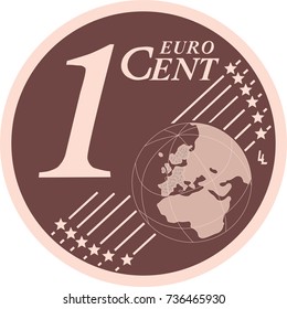 Vector 1 euro cent coin reverse isolated on white background