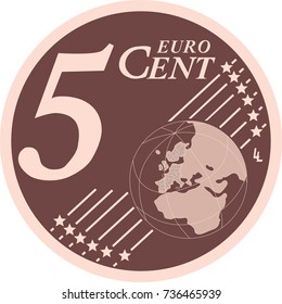 Vector 1 euro cent coin reverse isolated on white background