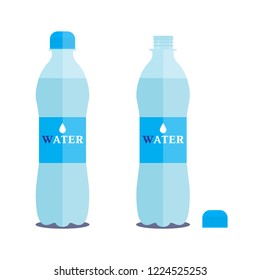 Vector 1 Litre Bottle Of Pure Water On A White Background. Closed And Opened