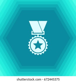 Vector 1 medal icon on hexagonal background . Winner award 