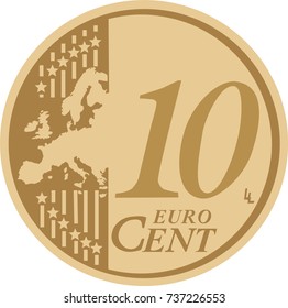 Vector 10 euro cent coin reverse isolated on white background