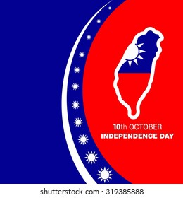 Vector 10 October Taiwan Independence Day. Taiwan Map and blue and red abstract design elements Celebration Card. Illustration