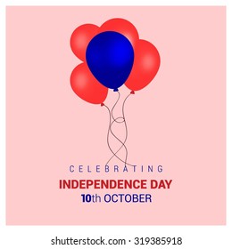 Vector 10 October Taiwan Independence Day. Red and blue balloons on pink Illustration background