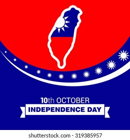 Vector 10 October Taiwan Independence Day. Taiwan Map and blue and red abstract design elements Celebration Card. Illustration