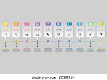 Vector 10 Options and steps Infographics Template Design. Business Data Visualization Timeline with Marketing Icons most useful can be used for presentation, diagrams, annual reports, workflow layout