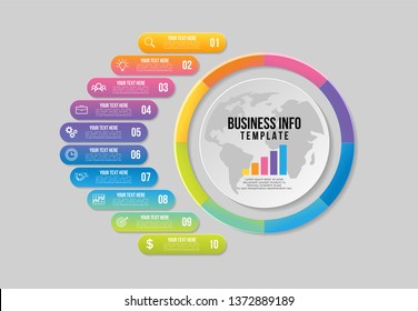 Vector 10 Options and steps Infographics Template Design. Business Data Visualization Timeline with Marketing Icons most useful can be used for presentation, diagrams, annual reports, workflow layout