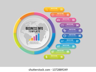 Vector 10 Options and steps Infographics Template Design. Business Data Visualization Timeline with Marketing Icons most useful can be used for presentation, diagrams, annual reports, workflow layout