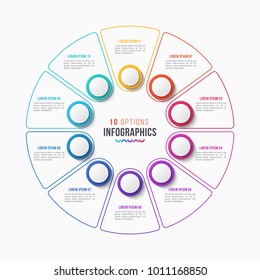 Vector 10 parts infographic design, circle chart, presentation template on white background. Global swatches.