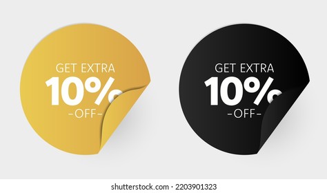 Vector Up to 10 percent Sale Buttons Shape Banner Design Set. Orenge, black Round Creative Banners Isolated for Advertisement Graphic Designs
