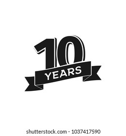 Vector 10 years anniversary logotype. Isolated black logo 10th jubilee on white background