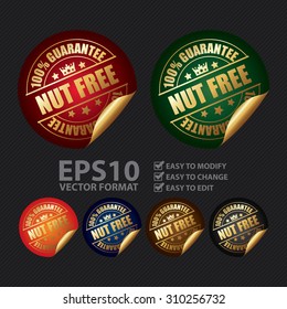 Vector : 100% Guarantee Nut Free Infographics Peeling Sticker, Label, Icon, Sign or Badge
