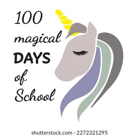 vector 100 magical days of school, unicorn