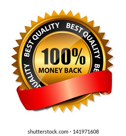 Vector 100% money back gold sign, label template
